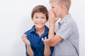 Teenage boy whispering in the ear a secret to Royalty Free Stock Photo