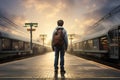 a teenage boy who ran away from home stands alone on the platform