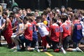 Teenage boys practicing American football