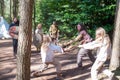 Teenage boys sword fighting with wooden swords Royalty Free Stock Photo