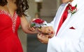 Teenage Couple Going to the Prom Close Up of Wrist Corsage