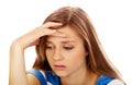 Teenage depression woman sitting on the floor Royalty Free Stock Photo