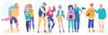 Teenage friends, happy young teens in fashion clothes, vector illustration