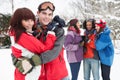 Teenage Friends Having Fun In Snow Royalty Free Stock Photo