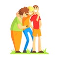 Teenage Friends Watching Something Funny On Smartphone, Part Of Male Friendship Series Of Illustrations.