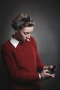Teenage girl addicted to smartphone