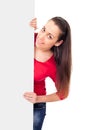 Teenage girl behind empty billboard