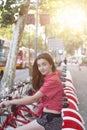 Teenage girl on a bicycle in Barcelona