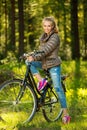 Teenage girl on a bicycle outdoors Royalty Free Stock Photo