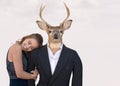 Teenage girl with buck in tuxedo