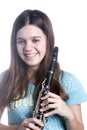 Teenage Girl with Clarinet On White Royalty Free Stock Photo