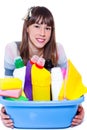 Teenage girl with cleaning agents Royalty Free Stock Photo