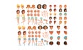 Teenage Girl Creation Set, Cute Girls with Various Haircuts, Face Emotions, Poses Cartoon Style Vector Illustration Royalty Free Stock Photo