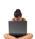 Teenage girl crying in front of the laptop. Royalty Free Stock Photo