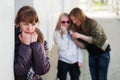 Sad teen girl in depression in city street Royalty Free Stock Photo