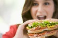 Teenage Girl Eating Sandwich