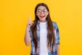 teenage girl in eyesight eyeglasses inspired with idea. girl with eyesight glasses and checkered shirt. teenage girl Royalty Free Stock Photo