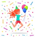 Teenage Girl in Festive Hat Jumping Birthday Party