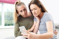 Teenage Girl With Friend Being Bullied By Text Message