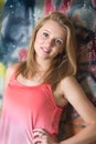 Teenage Girl Graffiti wall in background Royalty Free Stock Photo