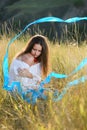 Portrait of a teenage girl with a gymnastic ribbon Royalty Free Stock Photo