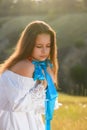Portrait of a teenage girl with a gymnastic ribbon Royalty Free Stock Photo