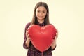 Teenage girl hold shape heart balloon, heart-shape sign. Child holding a red heart love holiday valentine symbol Royalty Free Stock Photo