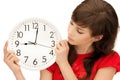 Teenage girl holding big clock Royalty Free Stock Photo