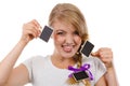 Teenage girl holding little school blackboards