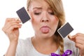 Teenage girl holding little school blackboards