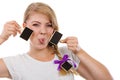 Teenage girl holding little school blackboards