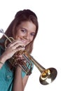 Teenage Girl Holding Trumpet Isolated On White Royalty Free Stock Photo