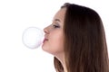 Teenage girl inflating the bubble