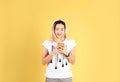 Teenage girl listening to music with headphones Royalty Free Stock Photo