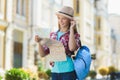 Teenage girl looking at map. Tourism and Vacation concept Royalty Free Stock Photo