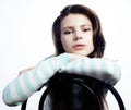 Teenage Girl Looking Worried isolated on white background Royalty Free Stock Photo