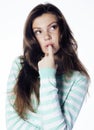 Teenage Girl Looking Worried sad thinking isolated on white background Royalty Free Stock Photo