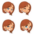 Teenage girl making four different face expressions set. Girl face expressions, vector illustration Royalty Free Stock Photo