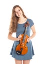 Teenage girl in mini dress with violin