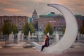 Teenage girl in Moscow at sunset