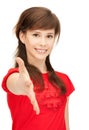 Teenage girl with an open hand ready for handshake Royalty Free Stock Photo