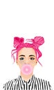 Teenage girl with pink bubblegum Royalty Free Stock Photo