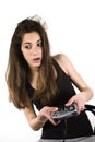 Teenage girl with a joystick