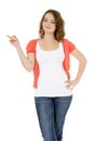 Teenage girl pointing to the side Royalty Free Stock Photo