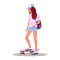 Teenage girl rides a skateboard. Active lifestyle. Youth sports time