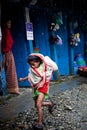 Teenage girl running rain