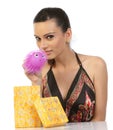 teenage girl showing her gift Royalty Free Stock Photo