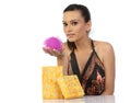 Teenage girl showing her gift Royalty Free Stock Photo