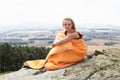 Teenage Girl In Sleeping Bags Admiring View Royalty Free Stock Photo