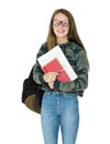 Teenage girl student smiling and holding textbook Royalty Free Stock Photo